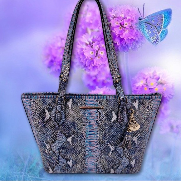 BRAHMIN MARINE SEVILLE BLUE PINK MEDIUM ASHER TOTE - Picture 2 of 10